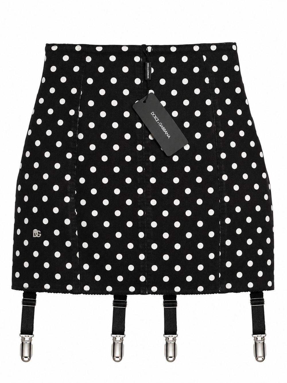 NEW Dolce & Gabbana Black and White Polka Dot Mini Corset Skirt with Garter